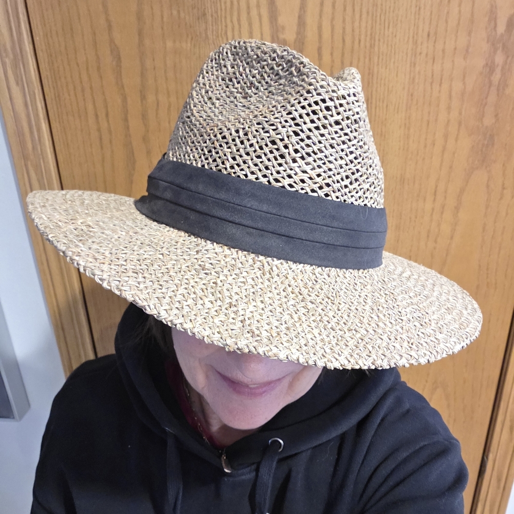 Turner Hat Co. 100% Straw Safari Sunshield  L/XL Black Ribbon Unisex Open Weave
